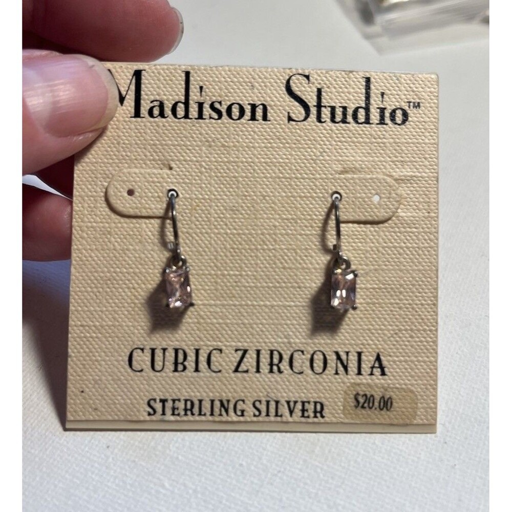 Madison Studio Pink Cubic Zirconia Sterling Silver Dangle Drop Earrings